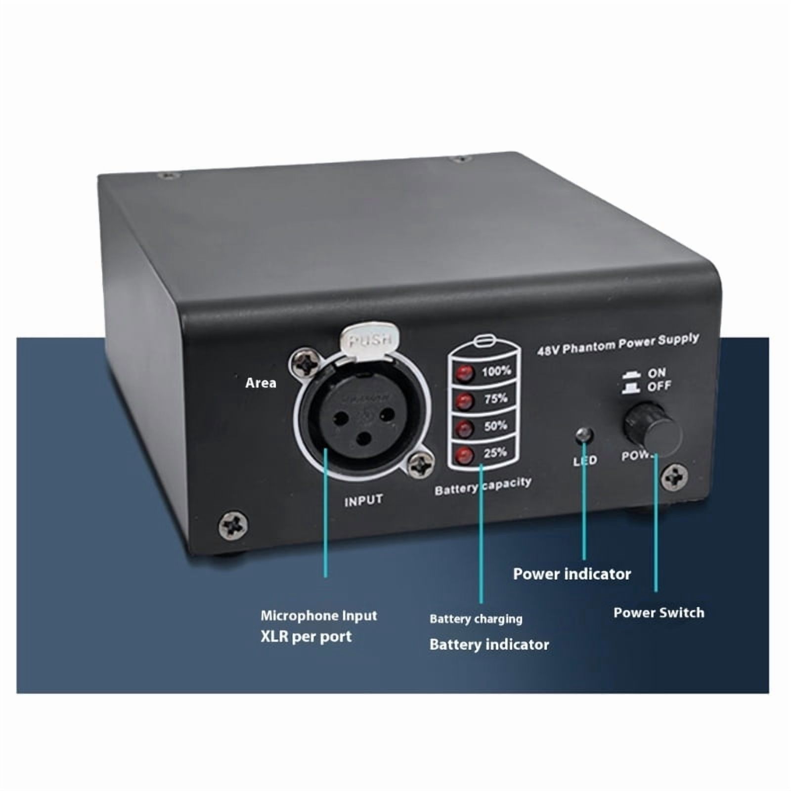 Powerful 48V Power Supply with 2M 3Pin Cable for Condenser Microphones Durability Portables