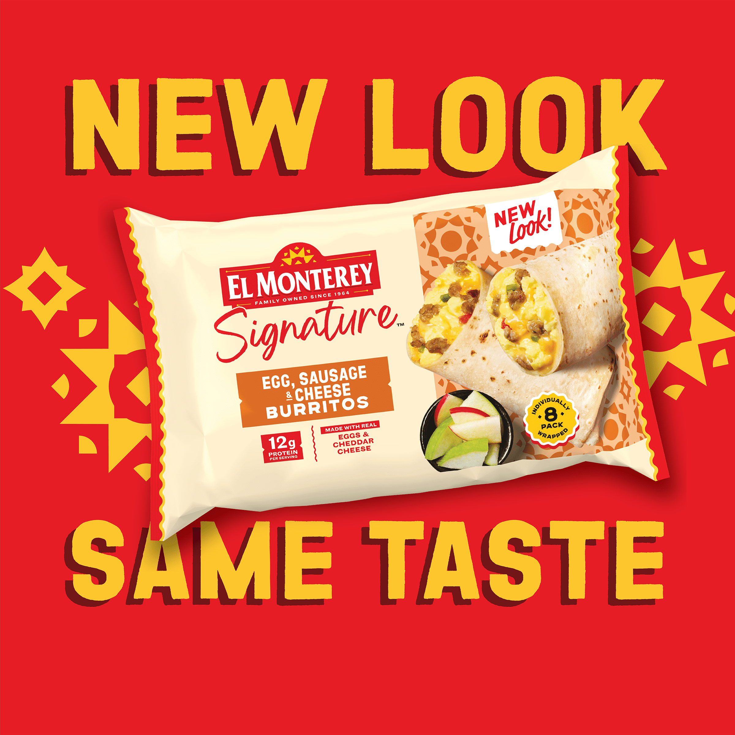 El Monterey Signature Egg, Sausage & Cheese Burritos, 36 oz, 8 Count (Frozen)