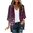 thumbnail image 2 of POUNOO Womens Tropical Floral Cover Ups Relaxed Fit Open Front Mid Sleeve Colorful Flower Pattern Soft Texture Vacation Style Kimonos Gift, 2 of 5