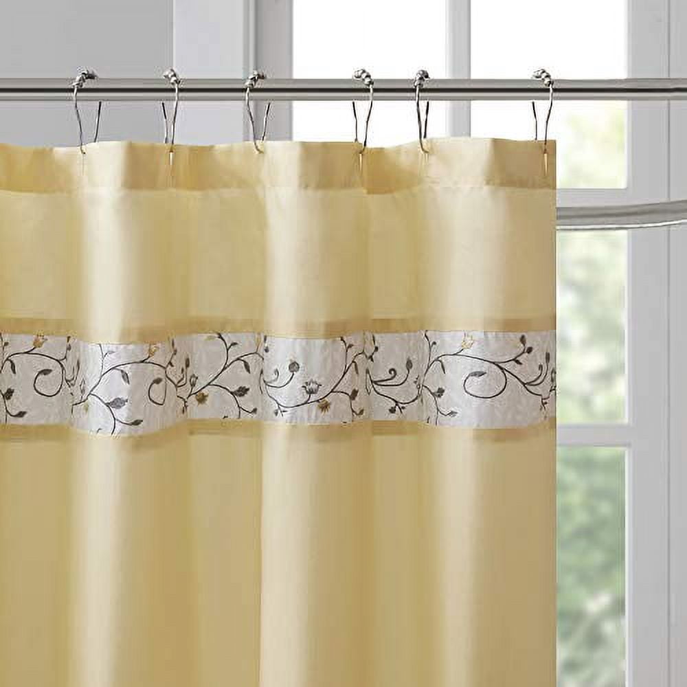 Madison Park Serene Faux Silk Embroidered Transitional Floral 1-Piece Shower Curtain, Yellow, 72x72"