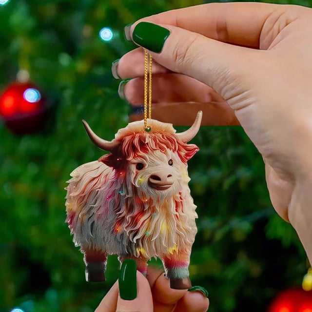 Cattle Christmas Tree Hanging Ornament Colorful Acrylic Festive Holiday Decorations For Your Home