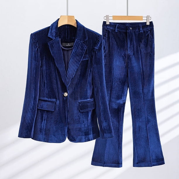 Conjunto de traje pequeño de terciopelo dorado con parte superior de temperamento femenino para mujer, chaqueta de traje roja, verde, azul y negra, para otoño