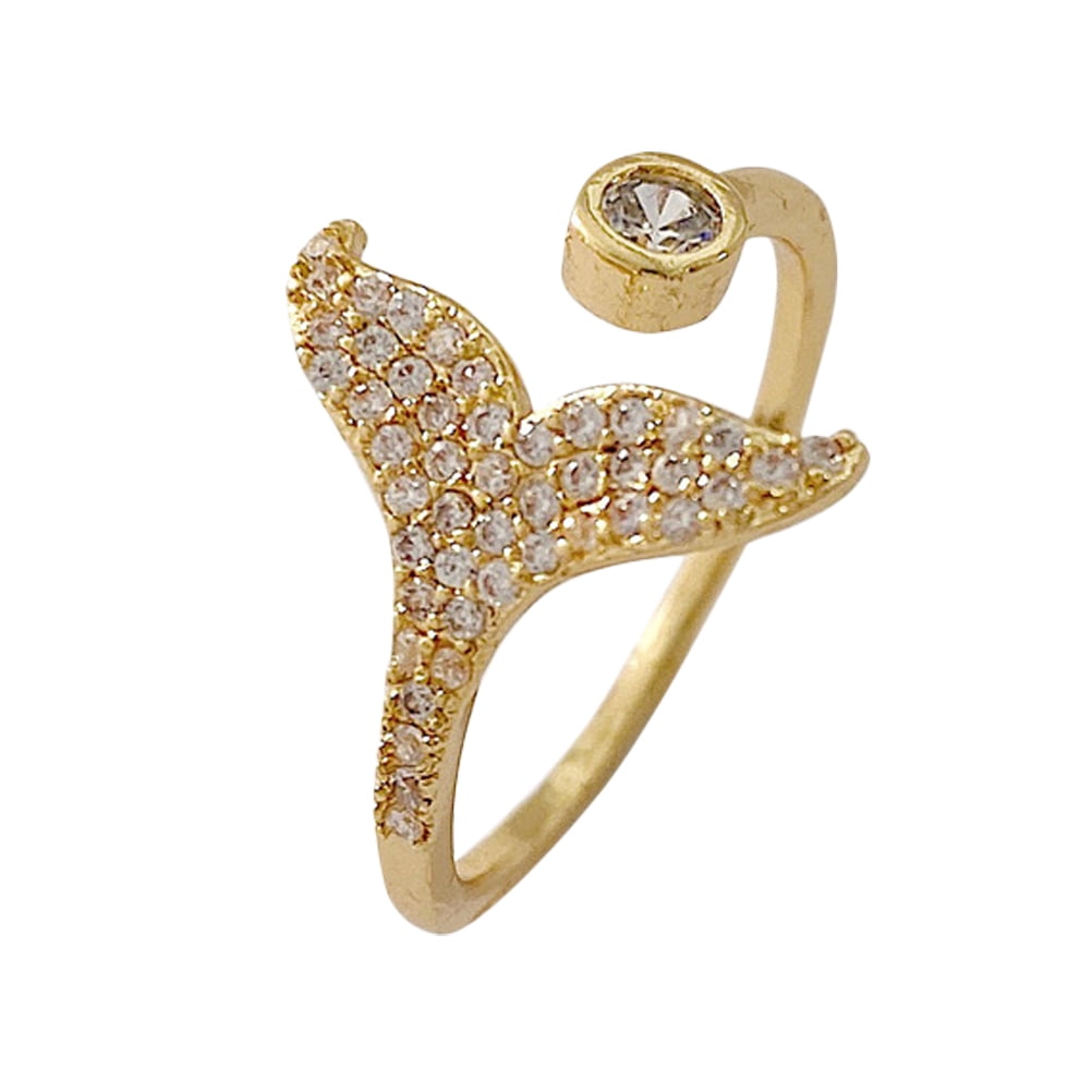 1Pc Fishtail Ring Whale Tail Ring Unclosed Ring Index Finger Ring Inlaid Diamond Ring Golden Walmart