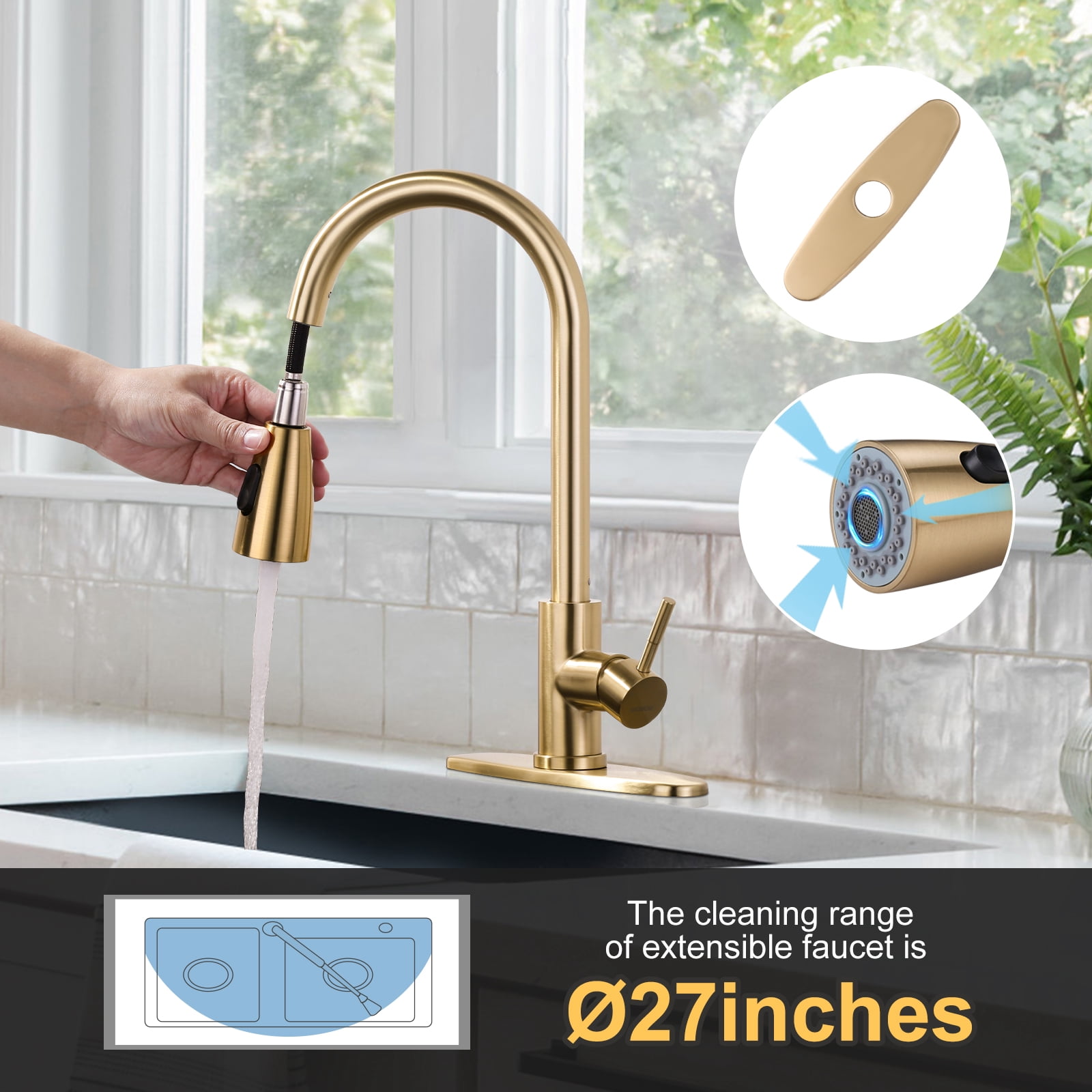 WOWOW Pull Down Touch Single Handle Kitchen Faucet
