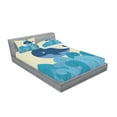 thumbnail image 2 of Ambesonne Cartoon Fitted Sheet & Pillow Sham Set, Smiling Whale and Lines, Queen, Dark Blue Blue, 2 of 2