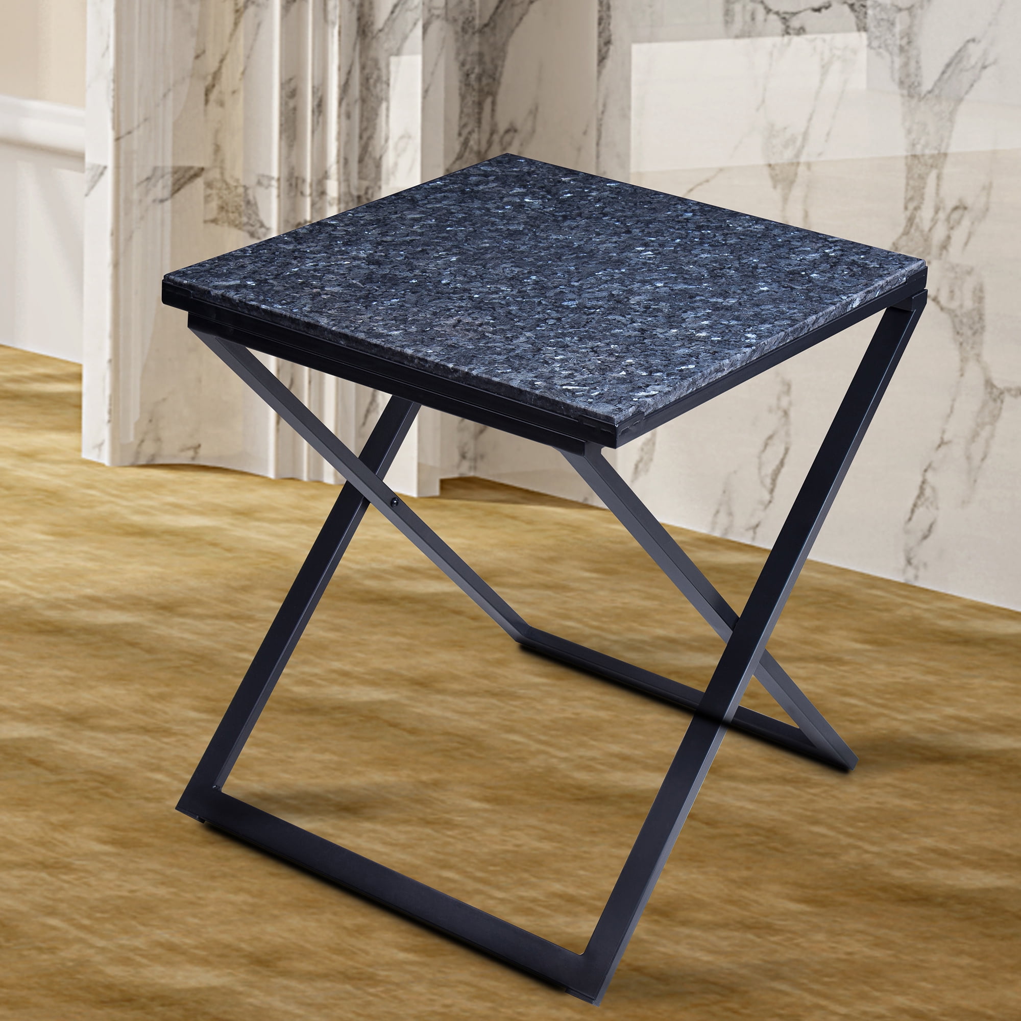 GranRest Blue Pear Granite Side Table, Black