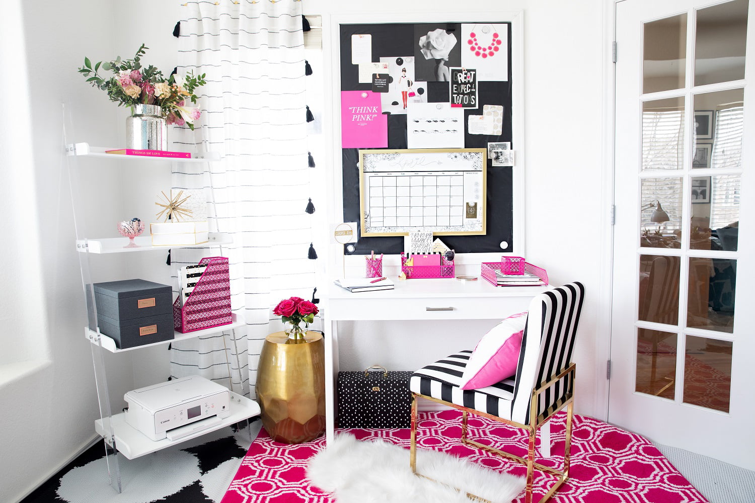 Women's pink leather desk table SET - 8 pcs office accessories