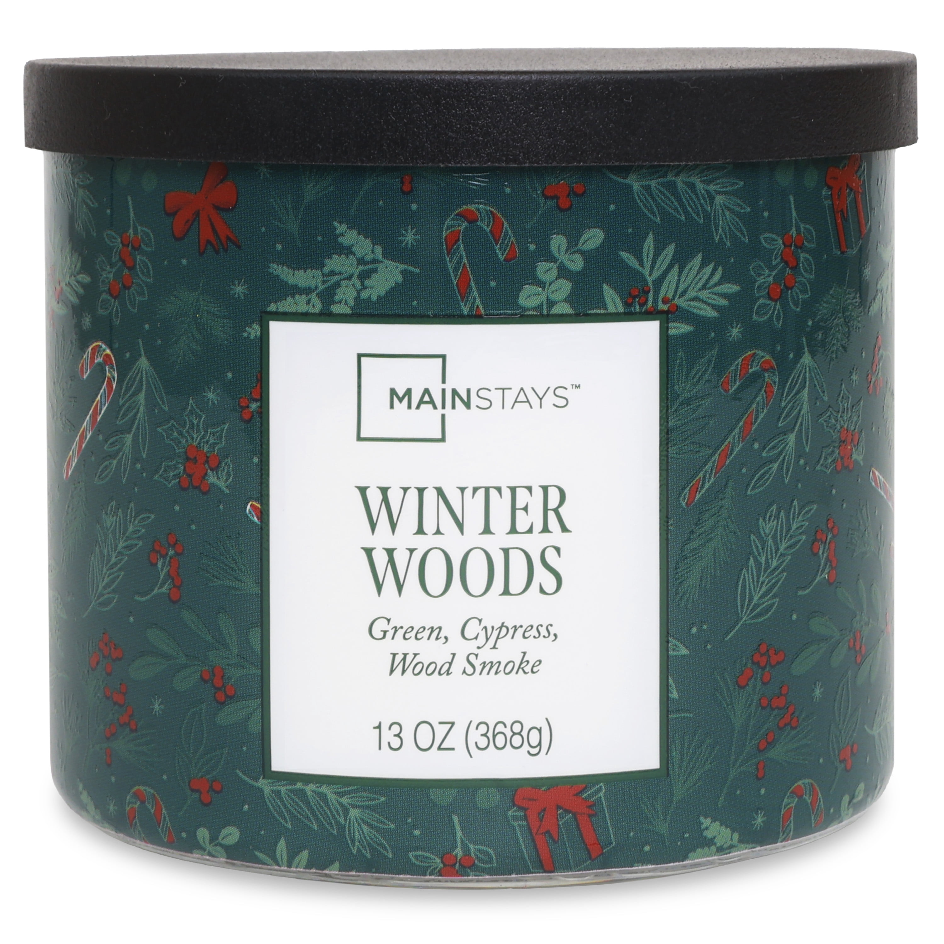 Mainstays 3-Wick Winter Woods Scented Candle with a Green Garland Toss Scene Wrap, 13-Ounce
