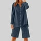 thumbnail image 1 of mfyjkho Pantalones Cortos De Entrenamiento Para Mujer, Conjunto De Top Y Pantalones Cortos De Lino Para Mujer, Holgado, Informal, De Color Liso Y Cuello Redondo, Manga 3/4 Xxxxxl, 1 of 9