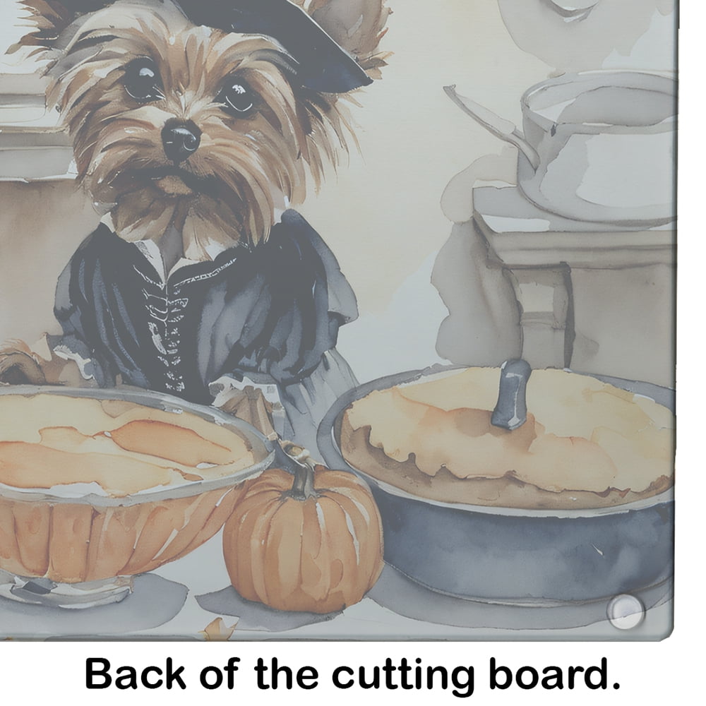 Yorkie Fall Kitchen Pumpkins Glass Cutting Board Large 12 in x 15 in