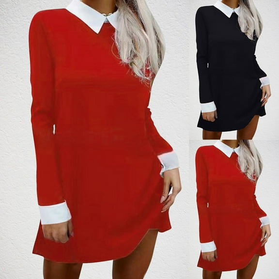 SMihono Women's Long Sleeve Lapel Dress Colorblock Button Back Dress Spring Fall Loose Dress Fashion Casual Outdoor Dresses Black 14