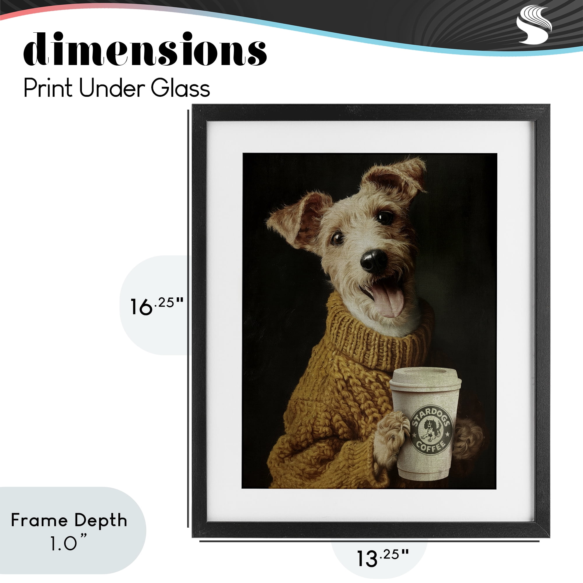 Stupell Industries Latte Lover Dog in Sweater Black Framed Print Under Glass, design by Svetlana Aleynikova