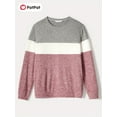 thumbnail image 1 of Family Matching Casual Classic Color block Rib Knit Belted Dresses Long Sleeve Sets, 1 of 8
