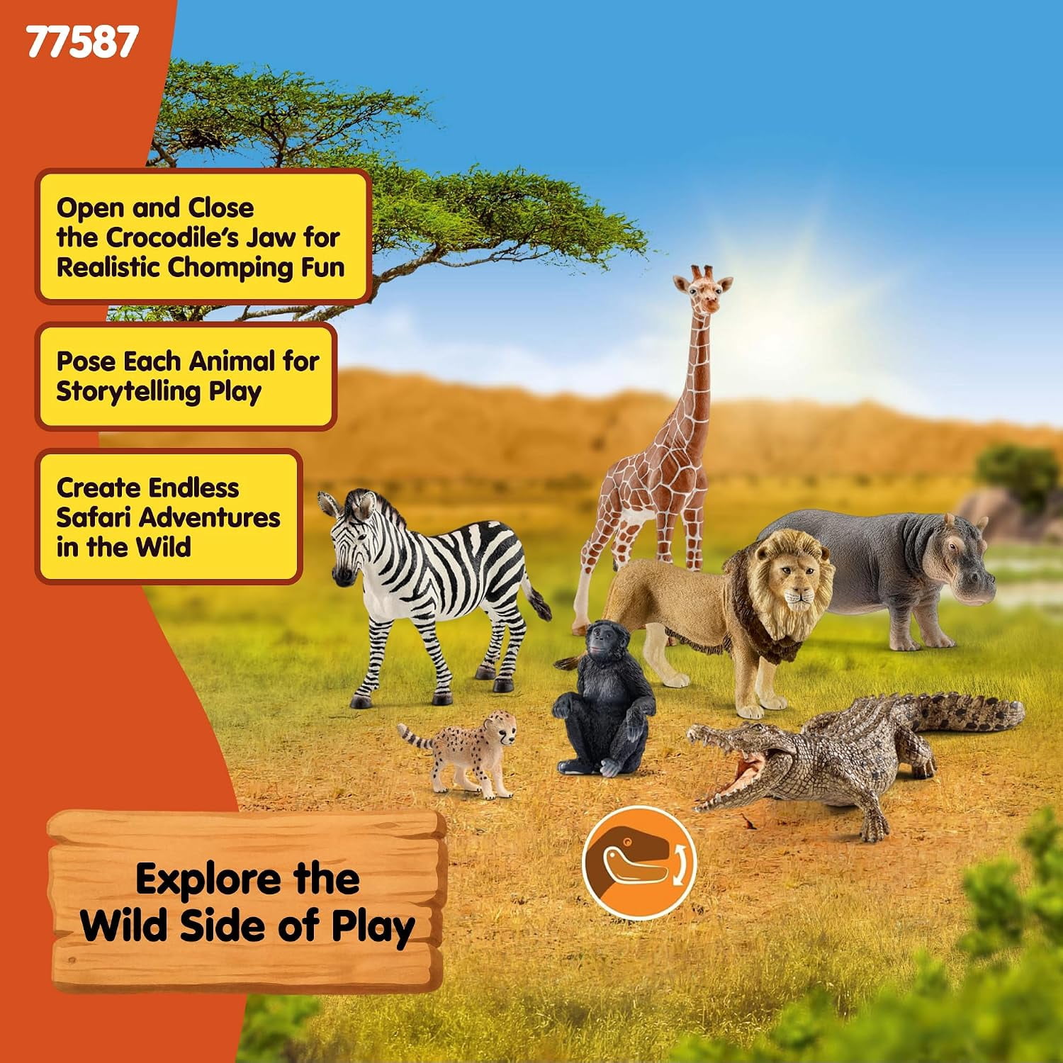 schleich Wild Life - 7 PC Savannah Animal Figurine Bundle with Lion, Giraffe, Zebra and Hippo Toys for Kids Ages 3+