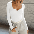 thumbnail image 4 of Women's Casual Basic Long Sleeve Round Neck Slim Fitting Ribbed Knit Tops Cream White XL, 4 of 8