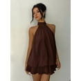 thumbnail image 4 of Women'S Halter Backless Bodycon Mini Dress Fashion Casual Summer Party Dress Brown S, 4 of 10