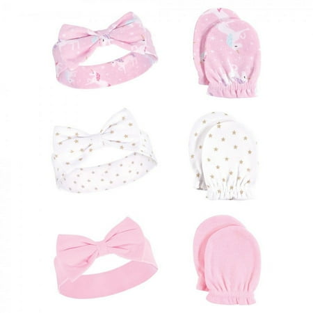 UPC: 0660168585353 | Hudson Baby Infant Girl Cotton Headband and Scratch Mitten 6pc Set  Unicorn  0-6 Months