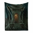 thumbnail image 1 of Gothic Soft Flannel Fleece Blanket, Roman Pavilion Lantern Ivy Pillars Dome Medieval Architecture Mystic Theme, Cozy Plush for Indoor and Outdoor Use, 50" x 70", Petrol Blue Orange, by Ambesonne, 1 of 6