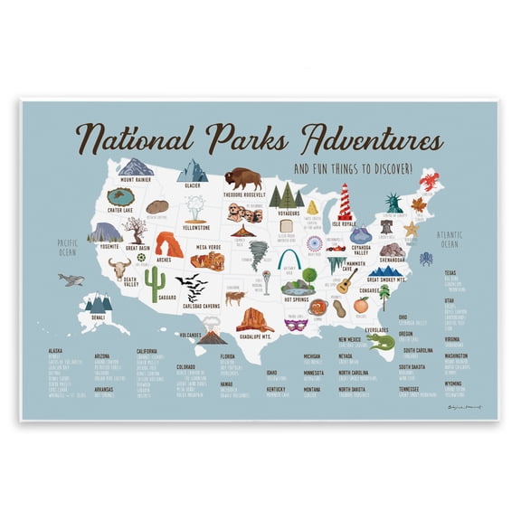 Stupell Industries Contemporary National Parks Adventures USA Map Wall Plaque Art, 19 x 13, by Stephanie Workman Marrott