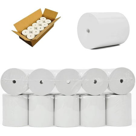 (55GSM - 10 Rolls Coreless) Thermal paper rolls 3 1/8 x230 (80mm x 70m) premium tape for cash register, POS system, receipt and credit card printers bpa free