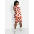 thumbnail image 4 of Rebdolls Women's Plus Long Sleeve V Neck Bold Geometric Print Cardigan Sweater - Orange - 4X, 4 of 4