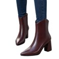 thumbnail image 7 of HAPIMO Women Ankle Boots Pointed Toe Chunky Block Heel V‑shaped Top Opening Zipper Faux Leather For Dating Dinner And Daily City Outings Wine 37, 7 of 7