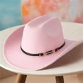 thumbnail image 3 of RUINIXCW Western Cowboy Hat for Men Women Cowgirl Hat Classic Felt Roll Up Fedora Hat with Buckle Belt Wide Brim Jazz Hat Themed Party Cap Wedding Party Costume, 3 of 8