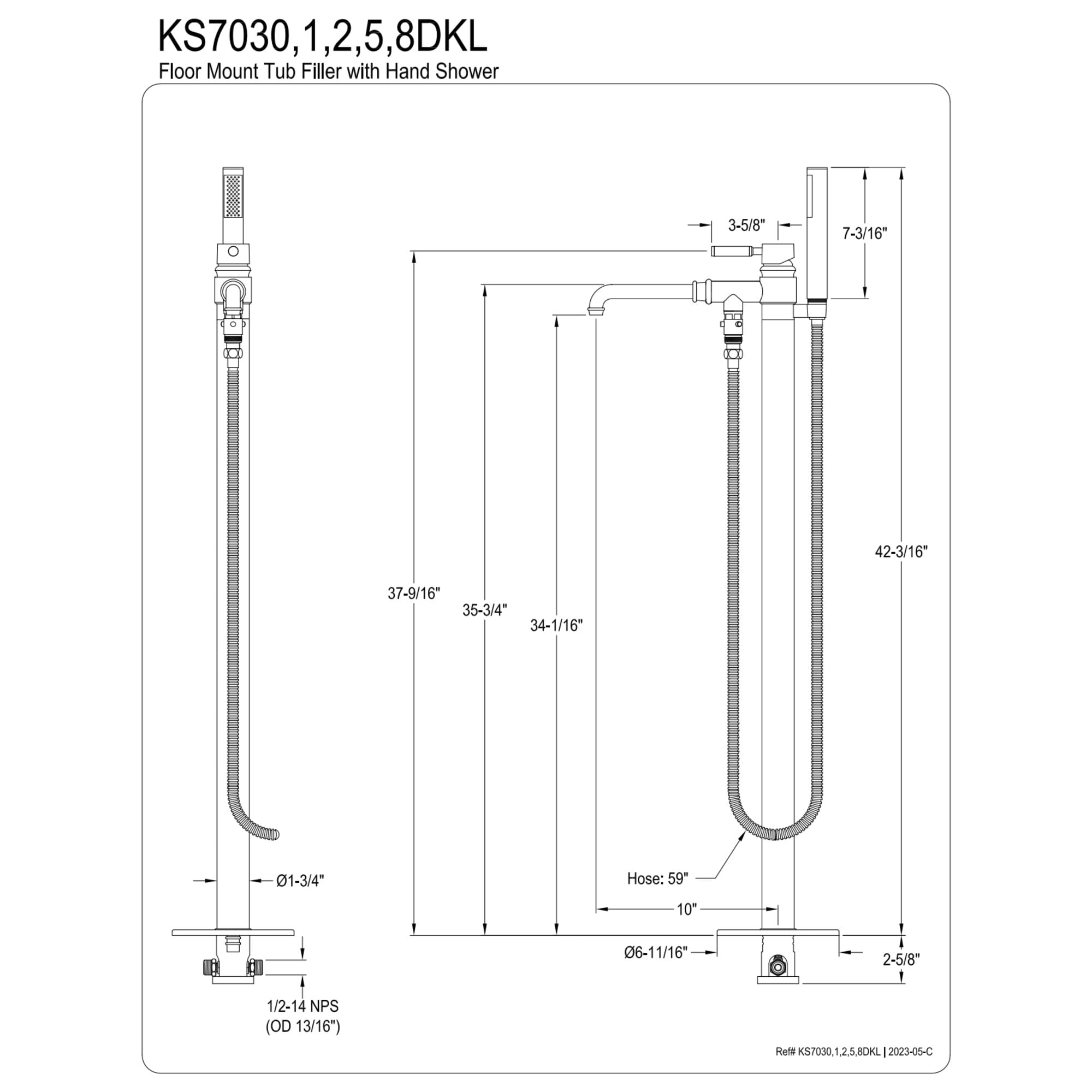 Kingston Brass KS7031DKL Kaiser Freestanding Tub Faucet with Hand Shower, Polished Chrome