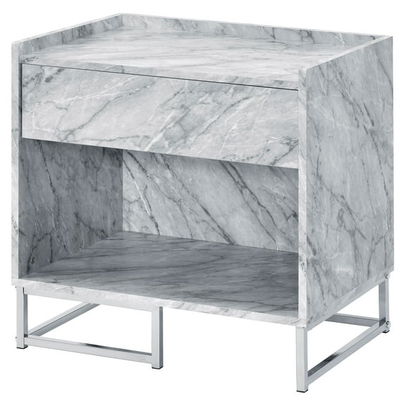ACME Azrael Rectangular Accent Table in White and Chrome
