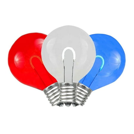 

Novelty Lights 25 Pack G50 LED Glass Flex Filament Outdoor Patio Globe Replacement Bulbs Red/White/Blue Dimmable E17/C9 Base 0.8 Watt