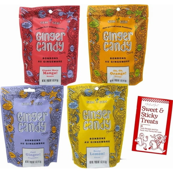 Gem Gem Chewy Ginger Chews Candy 4 Flavor (1) Each: Mango, Orange, Zesty Lemon, Just Ginger   MerlinsMart Zine