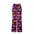 thumbnail image 5 of Halloween Glowing Pumpkin Print Wide Leg Pants for Women, 1-Pc Drawstring Loose Fit Palazzo Trousers — Soft Breathable Lounge Bottoms & Halloween Pajama Pants Dark Purple L, 5 of 6
