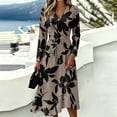 thumbnail image 5 of Women's Fall Boho Floral Print V-Neck Dress V Neck Vintage Long Sleeve Work Casual Dress Elegant Holiday Party Dresses, 5 of 5
