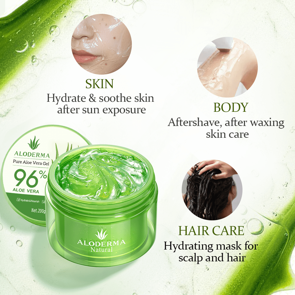 ALODERMA Organic Pure Aloe Vera Gel Made with 96% USDA Organic Certified Aloe Vera within 12 Hours of Harvest (200g, 7.0 oz), Suitable for All Skin Types – No Sticky Residue – Eco-Friendly