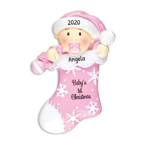 Personalized Baby Ornament 2024 Baby Girl in Pink Christmas Stocking 1 Count - Ornaments by Elves