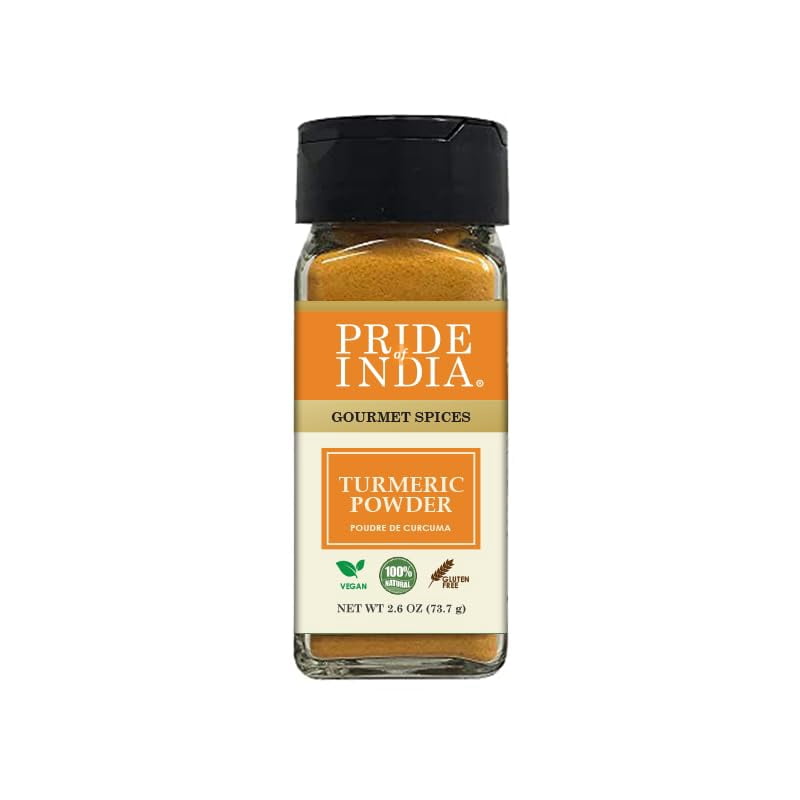 Pride of India - PACK of 6 - Natural Turmeric Ground – Traditional Indian Spice – Pantry Essential – Curcumin Rich For Curries/Lentil/Meat/Pilaf – Easy to Use – 2.6 oz. Small Dual Sifter Jar