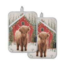 2 Pack Pot Holders for Kitchen Heat Resistant Hot Pads Sets for Cooking Baking Cute Highland Cow Pattern