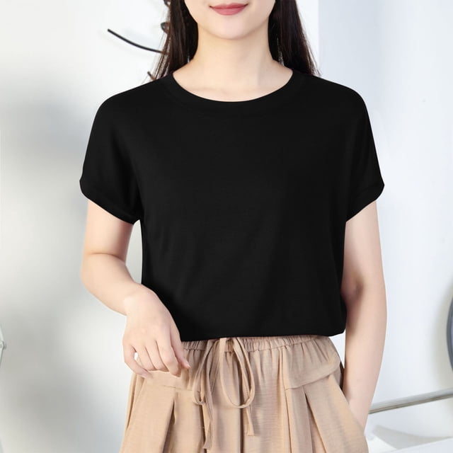 LOVZFMLL T-Shirts d'Été pour Femmes Décontractés Oversize Couleur Unie Col Rond à Capuche Manches Courtes Débardeur