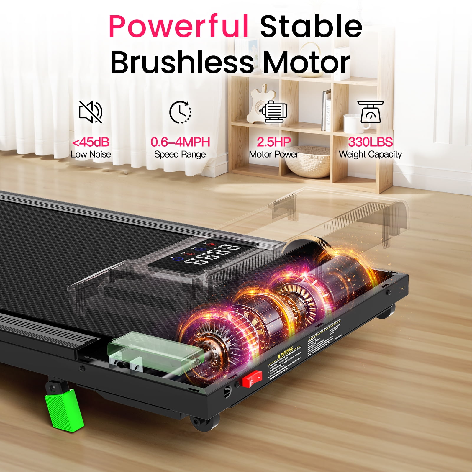 2 in 1 Walking Pad, 2.5HP Under Desk Treadmill, Brushless Motor ,0.6-4 MPH Speed Range, Portable Running Walking Machine