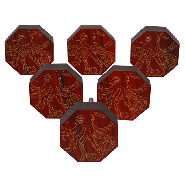 IBA Indianbeautifulart Boutons Rouges Gravés 10 Pcs Meubles Boutons en Bois Festonnés Tiroir Rustique