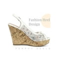 thumbnail image 3 of BLISSFUL STEP Platform Heels Lace Bow Slingback Wedge Sandals for Women White Green 10, 3 of 6