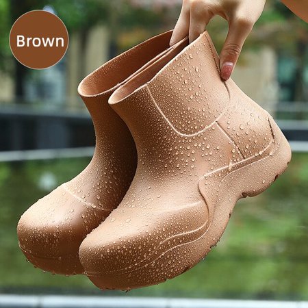 

CoCopeanut Solid Outdoor Waterproof Ladies Rain Shoes Thick Sole Design Women Rainboots Lightweight EVA Slip-on Girls Platform Ankle Boots