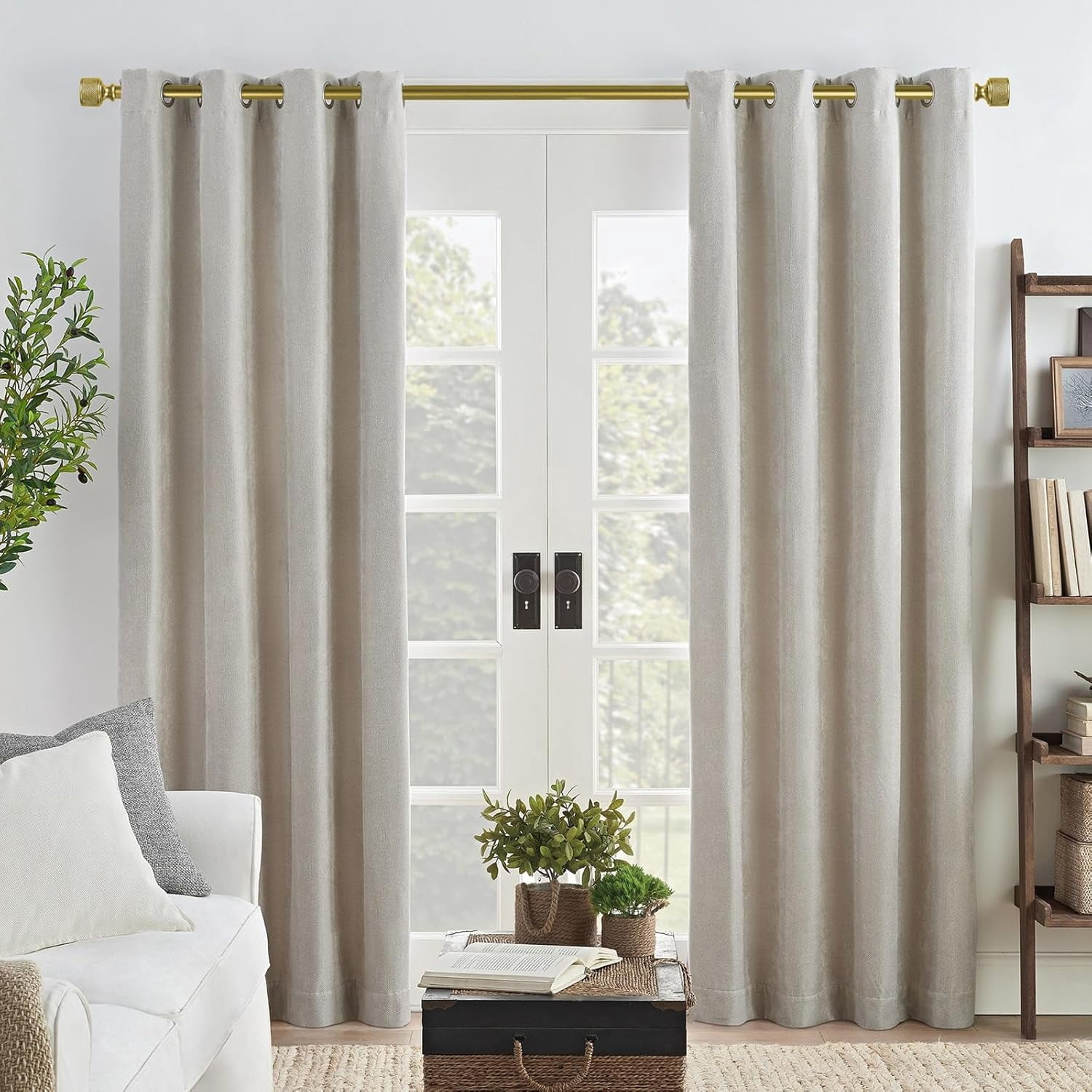 Curtain Rods for Windows 18 to 37 Inch, 1 Inch Diameter Modern Adjustable Decorative Drapery Rods, Window Curtain Rod with Dumbbell Design Finials, Black with Gold edge Finishing, Size:18"-45"