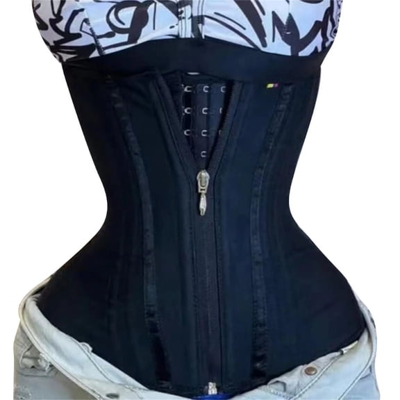 Women's Waist Trainer with Zipper – Firm Control Body Shaper for Tummy Control – Sports Girdle for Body Building & Belly Slimming – Black Activewear – Secure Front Closure