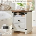 thumbnail image 5 of OKD Farmhouse 18" Nightstand with Charging Station, Rustic Metal Wood End Tables with Adjustable Shelves, Side Tables，Antique White, 5 of 6