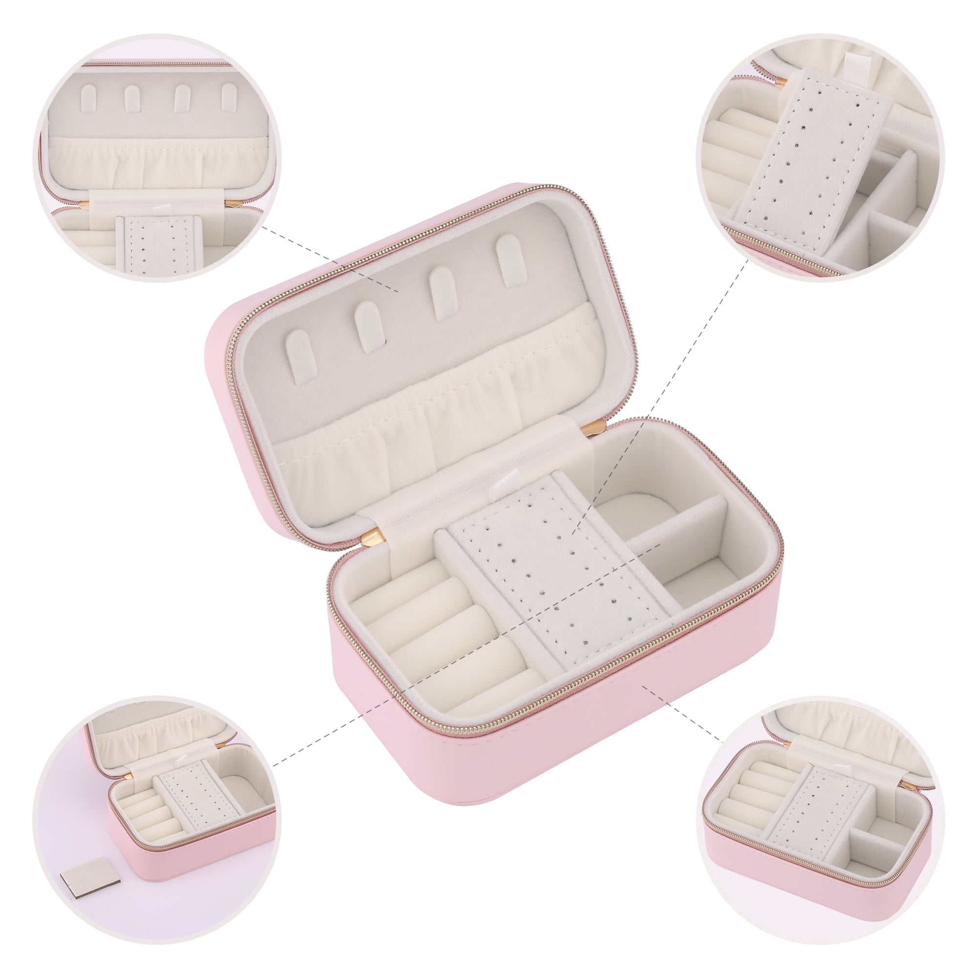 Unique Bargains Portable PU Leather Jewelry Box Mini Organizer Pink