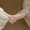thumbnail image 1 of Sandalias tejidas de estilo romano, sandalias huecas de tacón bajo Retro francés planas a la moda de verano para mujer, 1 of 5
