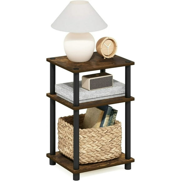 Toytexx Table d'Appoint à 3 Tablettes avec Rangement, Table d'Appoint Industrielle avec Cadre en Bois Rustique et Métal Noir pour Salon, Chambre, Bureau