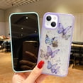 thumbnail image 4 of Compatible with iPhone 15 Plus Butterfly Case Cute Bling Glitter Stars Transparent Clear Design Girly Women Girls Soft TPU Lens Protection Luxury Shockproof Shockproof Cover, Purple, 4 of 13
