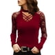 thumbnail image 1 of Top nuevo de mujer con cuello en U, elástico y ajustado, con estampado de encaje - Blusa sexy y elegante de manga larga - Poliéster, informal/fiesta - Tallas de la S a la XXL, 1 of 7